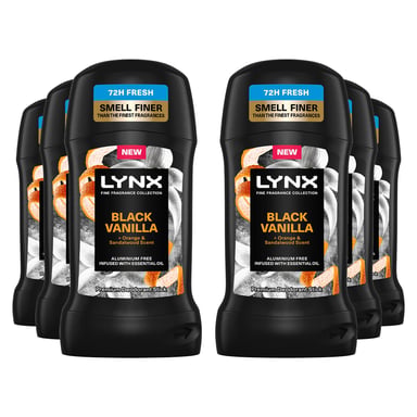 Lynx Deodorant Stick Black Vanilla with 72Hrs Freshness 50ml, 6 Pack