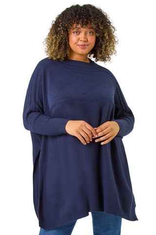 Curve High Neck Cable Knit Poncho