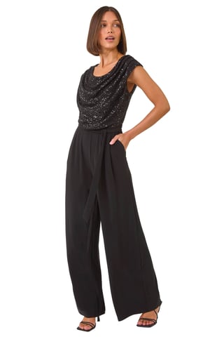 Sequin Bodice Cowl Neck Jumpsuit