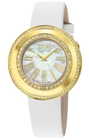 Gevril Gandria Swiss Diamond White MOP Dial, reloj de cuero genuino hecho en Italia para mujer