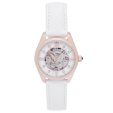 Reloj automático Empress Magnolia MOP con esfera esquelética y correa de cuero
