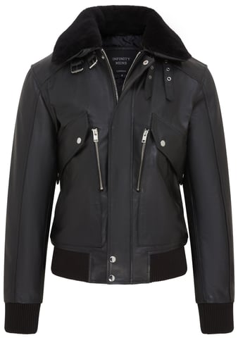 Chaqueta de aviador de cuero vacuno negro para hombre - Akhiok