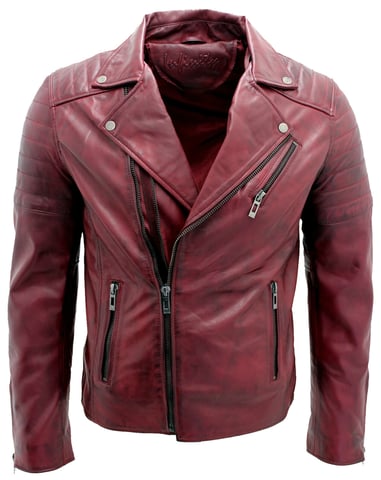 Chaqueta de motociclista de cuero con cremallera cruzada estilo Brando y corte ajustado