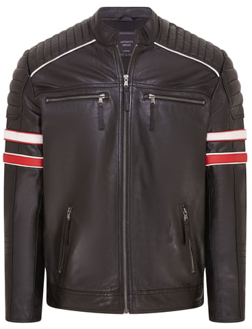 Chaqueta de motociclista de cuero acolchado negro para hombre - Brevik