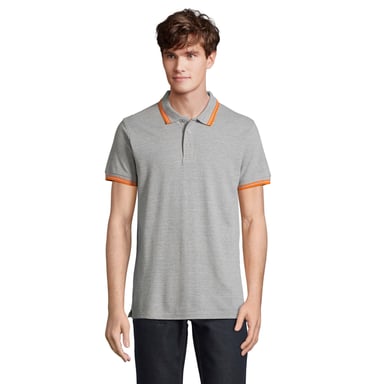 SOLS Mens Pasadena Melange Polo Shirt (Grey Melange/Orange)
