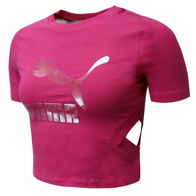 Puma Classic Logotipo de manga corta Corte de cuello de la tripulación Rosa Top de la mujer 579208 20