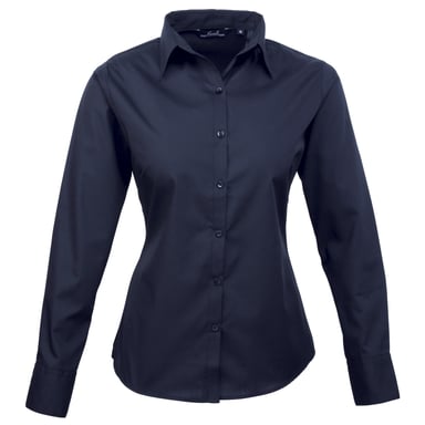 Premier Womens/Ladies Poplin Long-Sleeved Blouse (Navy)