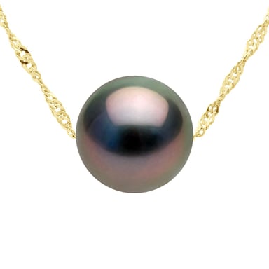 Necklace Real Cultured Tahiti Pearl PASSING THROUGH Round 9-10 mm
