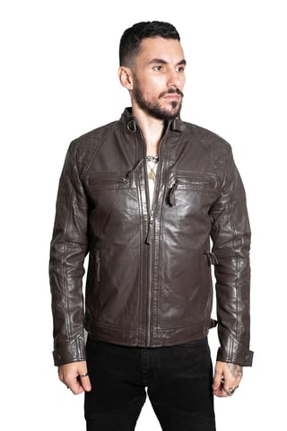 Chaqueta motera acolchada de piel Vintage para hombre-Monaco