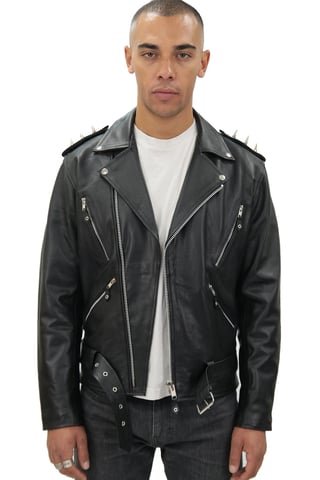 Chaqueta de motociclista de cuero con púas Brando Black ''Ghostrider'' para hombre - Munich