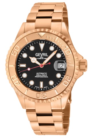 Reloj suizo Wall Street 4757B suizo automático IP rosa con caja de acero inoxidable 316L y esfera negra para hombre