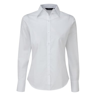 Premier Womens/Ladies Poplin Long-Sleeved Blouse (White)