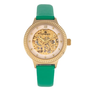 Reloj automático Empress Alice con correa de cuero y esfera esquelética MOP