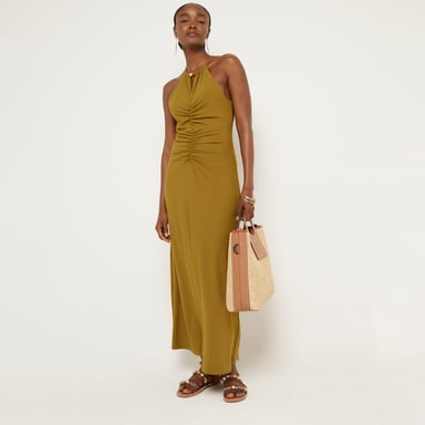 River Island Womens Bodycon Maxi Dress Green Ruched Halter Neck
