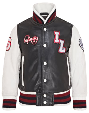 Chaqueta bomber universitaria de cuero Letterman para niños