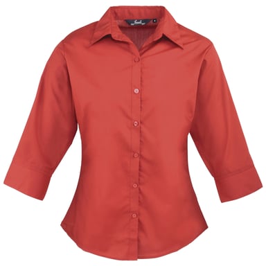 Premier Womens/Ladies Poplin 3/4 Sleeve Blouse (Red)