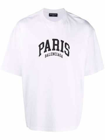 Balenciaga Paris Logo Camiseta De Algodón Blanco
