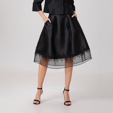 Lace Trim Organza And Taffeta Skirt