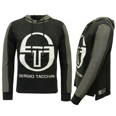 Sergio Tacchini logotipo gráfico de manga larga sudadera con capucha para hombre negro 37665 177