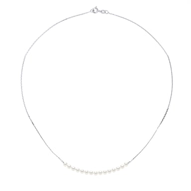 Necklace Curb ChainPearls - 15 Real Cultured Freshwater Pearls Round 3-4 mm