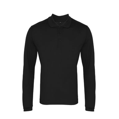 Premier Mens Coolchecker Pique Long-Sleeved Polo Shirt (Black)