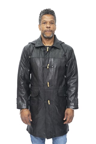 Abrigo clásico tipo trenca de cuero para hombre - Aylesbury