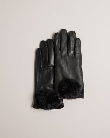 Ted Baker Nacy Pom Leather Glove, Black