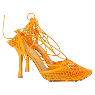 Bottega Veneta Stretch Lace Up Sandals in Orange Leather