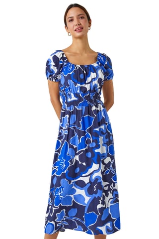 Floral Print Puff Sleeve Midi Dress