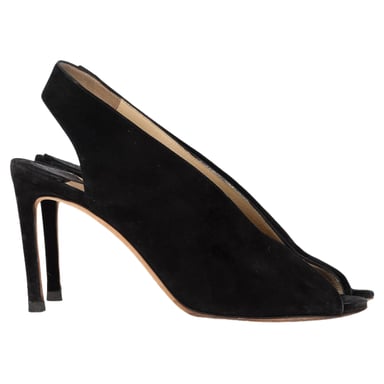Jimmy Choo Shar 85 Peep-Toe Slingback Pumps in Black Suede