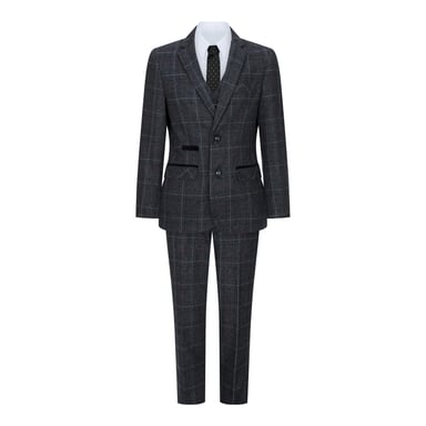 Traje Retro Vintage de 3 piezas en tweed gris marengo para niño