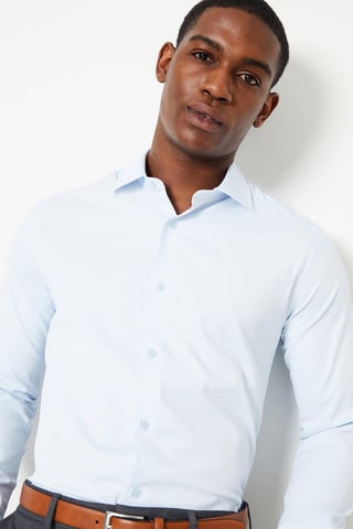 Blue Tailored Fit Long Sleeve Easy Iron Shirt