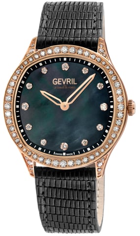 Gevril Morcote Swiss Diamond Black MOP, reloj de cuero italiano genuino para mujer