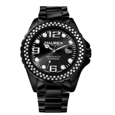Haurex Italia: reloj negro con piedras de tinta para mujer