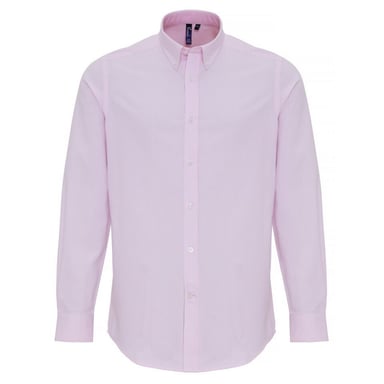 Premier Mens Cotton Rich Oxford Stripe Shirt (White/Pink)