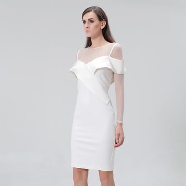Bardot neckline bodycon dress in jersey and tulle