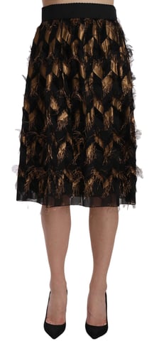 Falda de Lápiz A-line Metálica con Flecos Negro Oro de Dolce & Gabbana