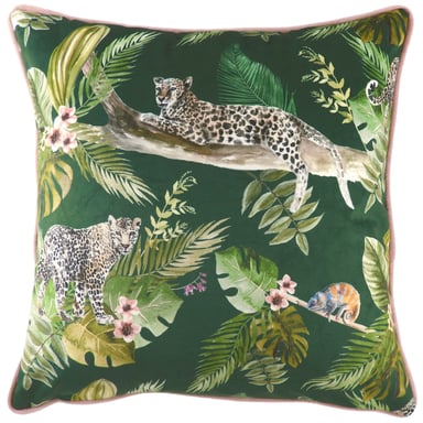 Funda de Cojín de Terciopelo con Ribete Leopardo de Jungla Evans Lichfield