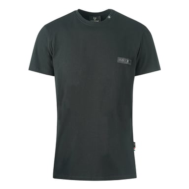 Plein Sport camiseta negra con parche de cuero y logo