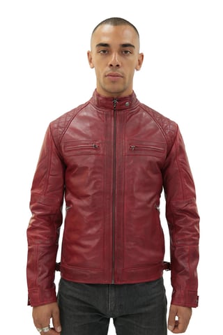 Chaqueta motera acolchada de piel Vintage para hombre-Monaco