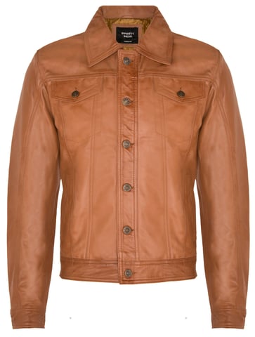 Chaqueta camisera de cuero de corte entallado estilo camionero