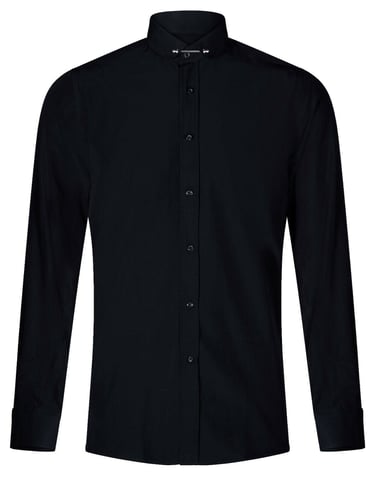 Camisa negra con cuello club para hombre, años 20, Peaky Blinders, con broche de popelina de barra elegante