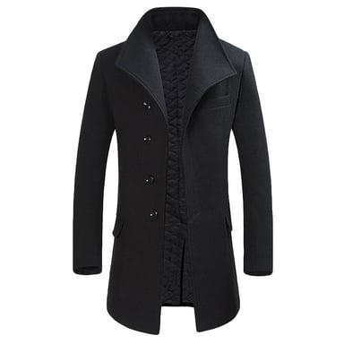 Allthemen Men's Wool Coat Winter Business Slim fit Lapel Coat Black