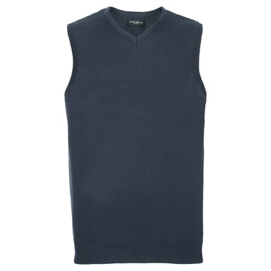 Russell Collection Mens Cotton Acrylic V Neck Sleeveless Sweatshirt (French Navy)