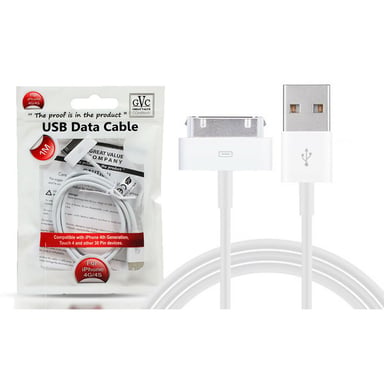 GVC USB To 30 Pin Connector Data Cable For Syncing & Charging, 1 Metre - White