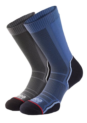 1000 Mile - Pack de 2 Calcetines de Lana Merino Transpirables de una Capa para Hombre Trek - Azul Marino / Carbón