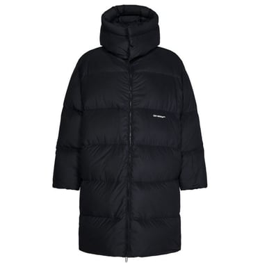 Off-White Chaqueta acolchada larga negra con capucha Bounce