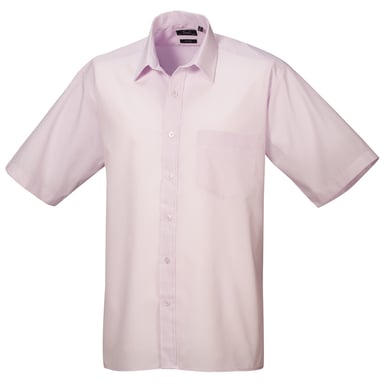 Premier Mens Short Sleeve Formal Poplin Plain Work Shirt (Pink)