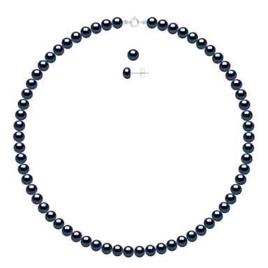Set being composed of : Necklace of Real Cultured Freshwater Pearls Semi Round 6-7 mm