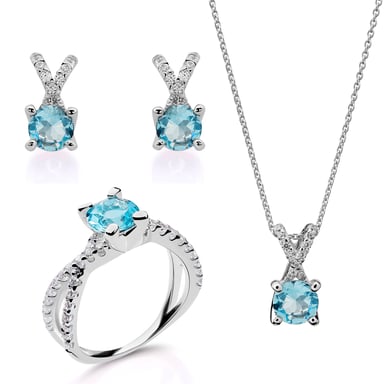 Orphelia 'Maya' Women's 925 Sterling Silver Set: Necklace + Earrings + Ring - Silver SET-7478/AQ